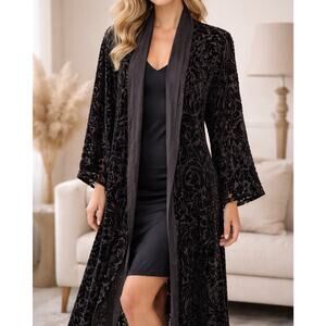 Uru Kristine St Rrik Black Burnout Velvet Silk Blend Kimono Duster Hand Dyed USA